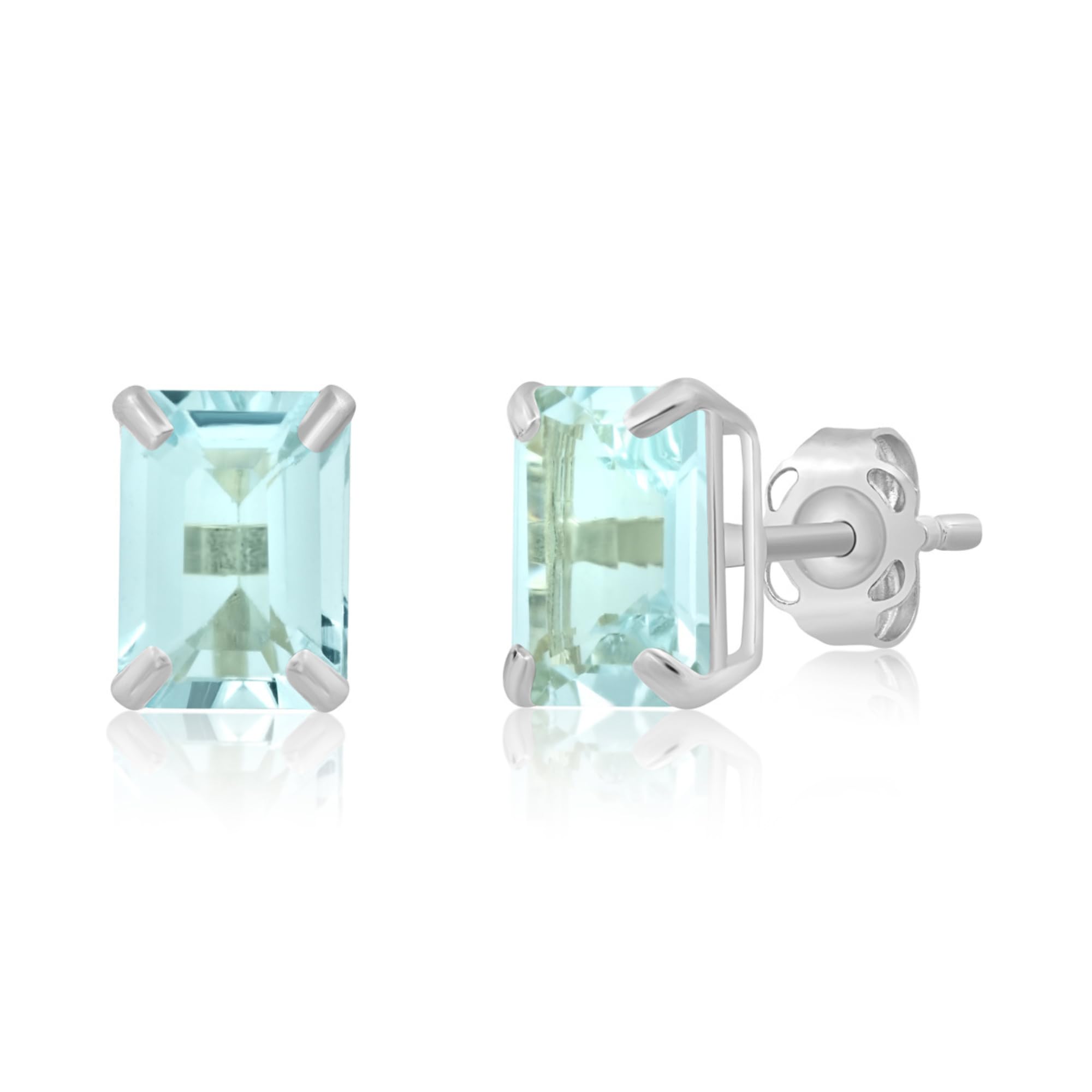 Emerald-Cut Solitaire Gemstone Studs in 14k Gold