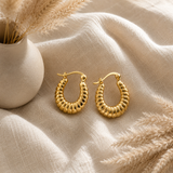 Chunky Oval Hoop Earrings in 14K Gold Plated