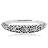 7 Inch Ornate Floral Bangle in 925 Silver