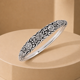 7 Inch Ornate Floral Bangle in 925 Silver