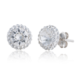 Halo Clear Crystal Stud Earrings in 925 Silver
