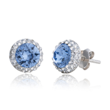 Halo Blue Crystal Stud Earrings in 925  Silver