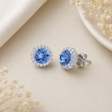 Halo Blue Crystal Stud Earrings in 925  Silver
