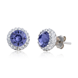 Halo Purple Crystal Stud Earrings in 925 Silver