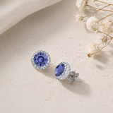 Halo Purple Crystal Stud Earrings in 925 Silver