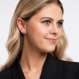 Halo Purple Crystal Stud Earrings in 925 Silver