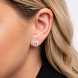 Halo Pink Crystal Stud Earrings in 925 Silver