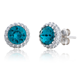 Halo Turquoise Crystal Stud Earrings in 925 Silver