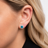 Halo Turquoise Crystal Stud Earrings in 925 Silver