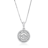 1/5 Carat Natural Diamond Double Halo Circle Pendant Necklace in Sterling Silver