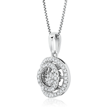 1/5 Carat Natural Diamond Double Halo Circle Pendant Necklace in Sterling Silver