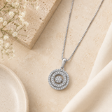 1/5 Carat Natural Diamond Double Halo Circle Pendant Necklace in Sterling Silver