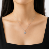 1/5 Carat Natural Diamond Double Halo Circle Pendant Necklace in Sterling Silver
