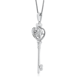 1/20 Carat Natural Diamond Key to Her Heart Pendant Necklace in Sterling Silver