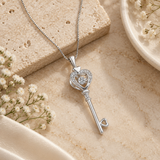 1/20 Carat Natural Diamond Key to Her Heart Pendant Necklace in Sterling Silver