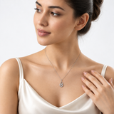 1/10 Carat Natural Diamond Teardrop Pendant Necklace in Sterling Silver