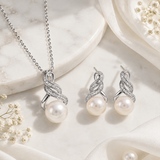 Sterling Silver Pearl & Diamond Necklace and Earring Set
