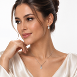 Sterling Silver Pearl & Diamond Necklace and Earring Set