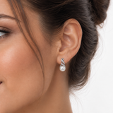 Sterling Silver Pearl & Diamond Necklace and Earring Set