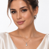 Sterling Silver Pearl & Diamond Necklace and Earring Set