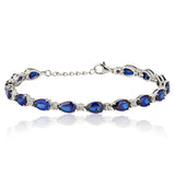 Pear Cut Blue Sapphire Bracelet with Diamonds in 925 Silver
