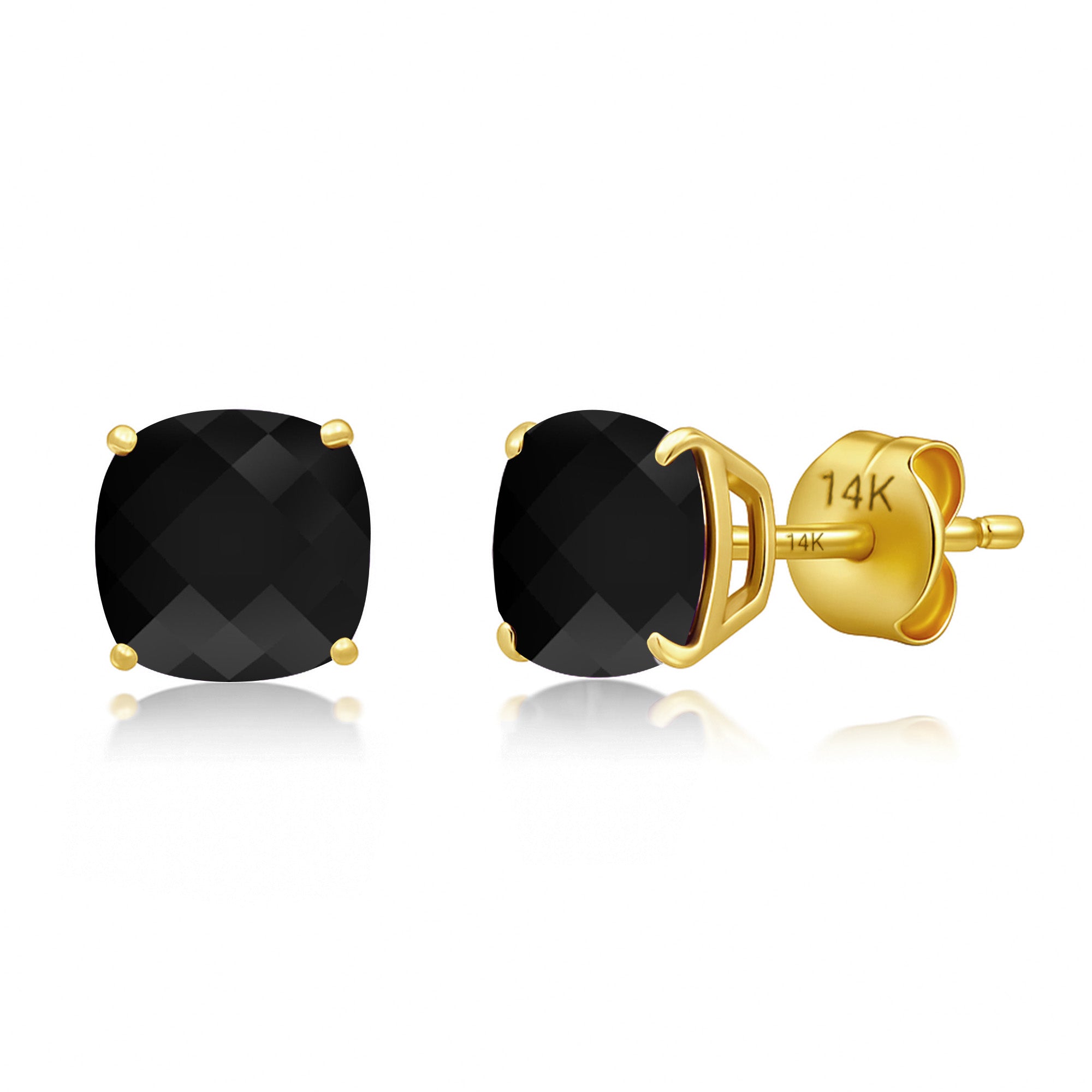Cushion-Cut Solitaire Gemstone Studs in 14k Gold