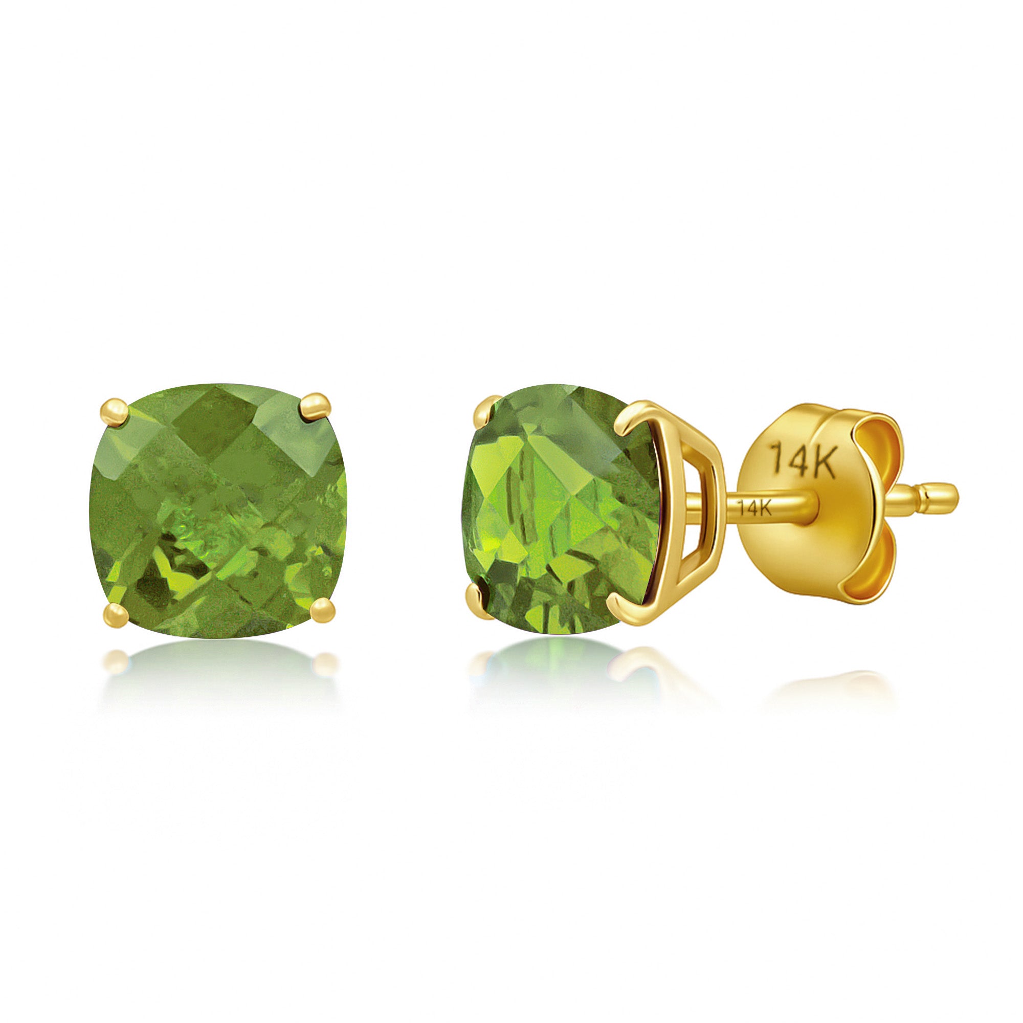 Cushion-Cut Solitaire Gemstone Studs in 14k Gold
