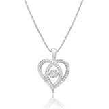 Sterling Silver Dancing Diamond Heart Pendant Necklace