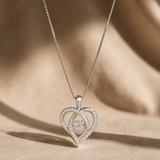 Sterling Silver Dancing Diamond Heart Pendant Necklace