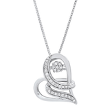 Sterling Silver Dancing Diamond Wrapped Heart Pendant Necklace