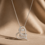 Sterling Silver Dancing Diamond Wrapped Heart Pendant Necklace