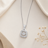 1/10 Carat Natural Diamond Cushion Halo Pendant Necklace in Sterling Silver