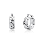 Wave Pattern Filigree Hoop Earrings in 925 Silver