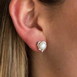 Juliet Freshwater Pearl & Diamond Heart Studs in Silver
