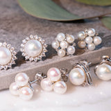 Trinity Freshwater Pearl & Diamond Studs in Silver