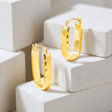 18MM Rectangular Diamond Cut  Hoops in 14K Gold