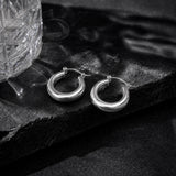 1 Inch Thick Round Hoop Earrings in 925 Silver