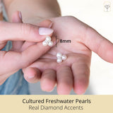 Pearl and Diamond Open Circle Studs in Silver