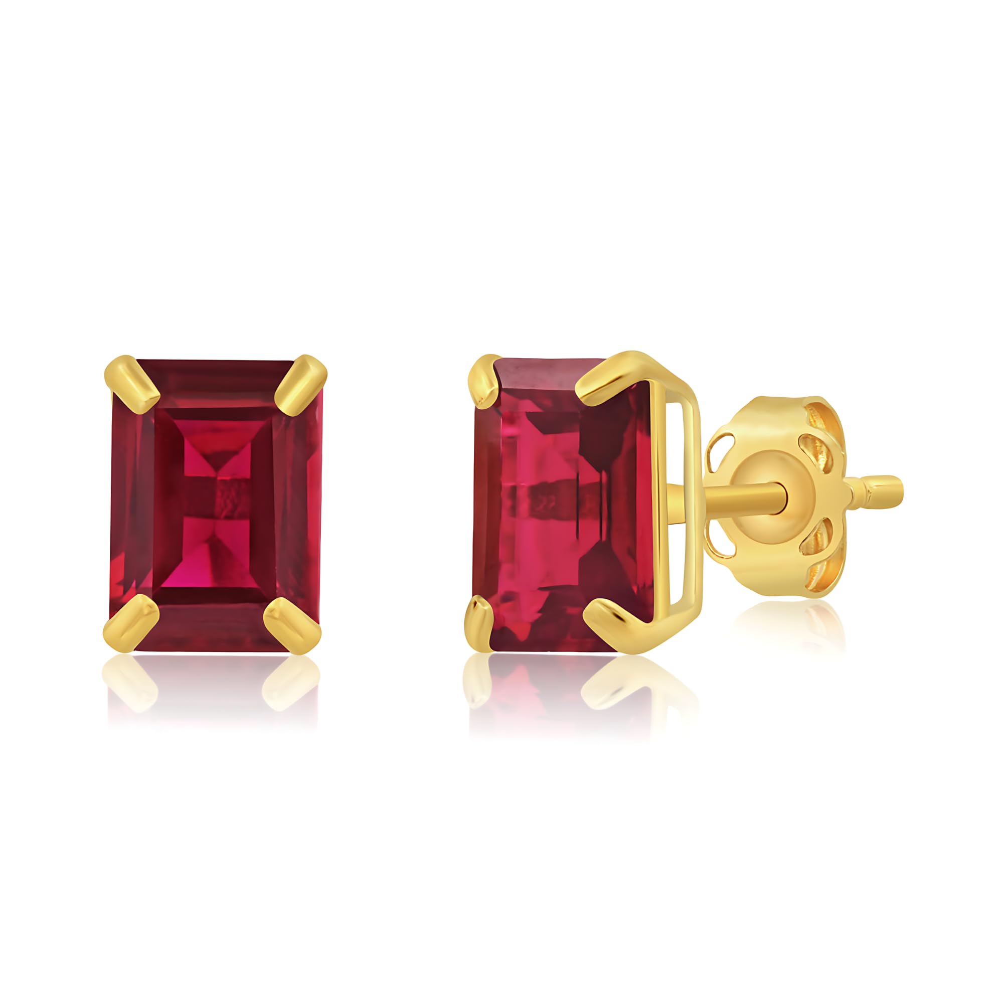 Emerald-Cut Solitaire Gemstone Studs in 14k Gold