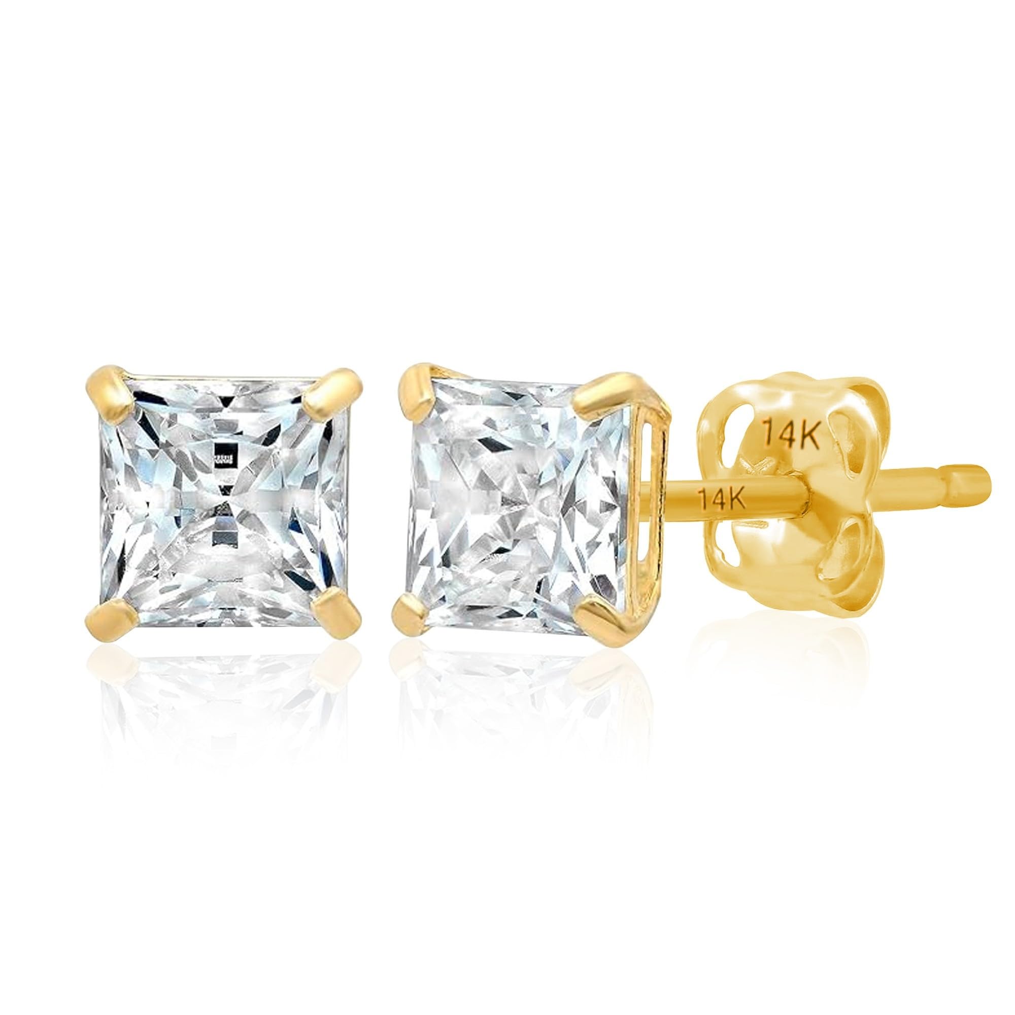 14K Gold Princess Cut Earrings embellished with Swarovski® Zirconia