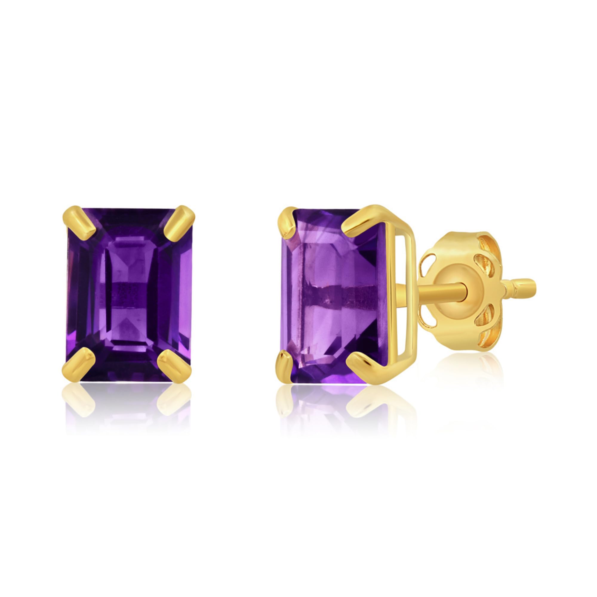 Emerald-Cut Solitaire Gemstone Studs in 14k Gold