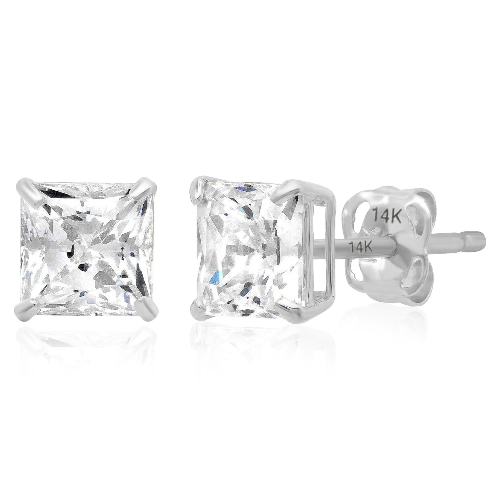 14K Gold Princess Cut Earrings embellished with Swarovski® Zirconia