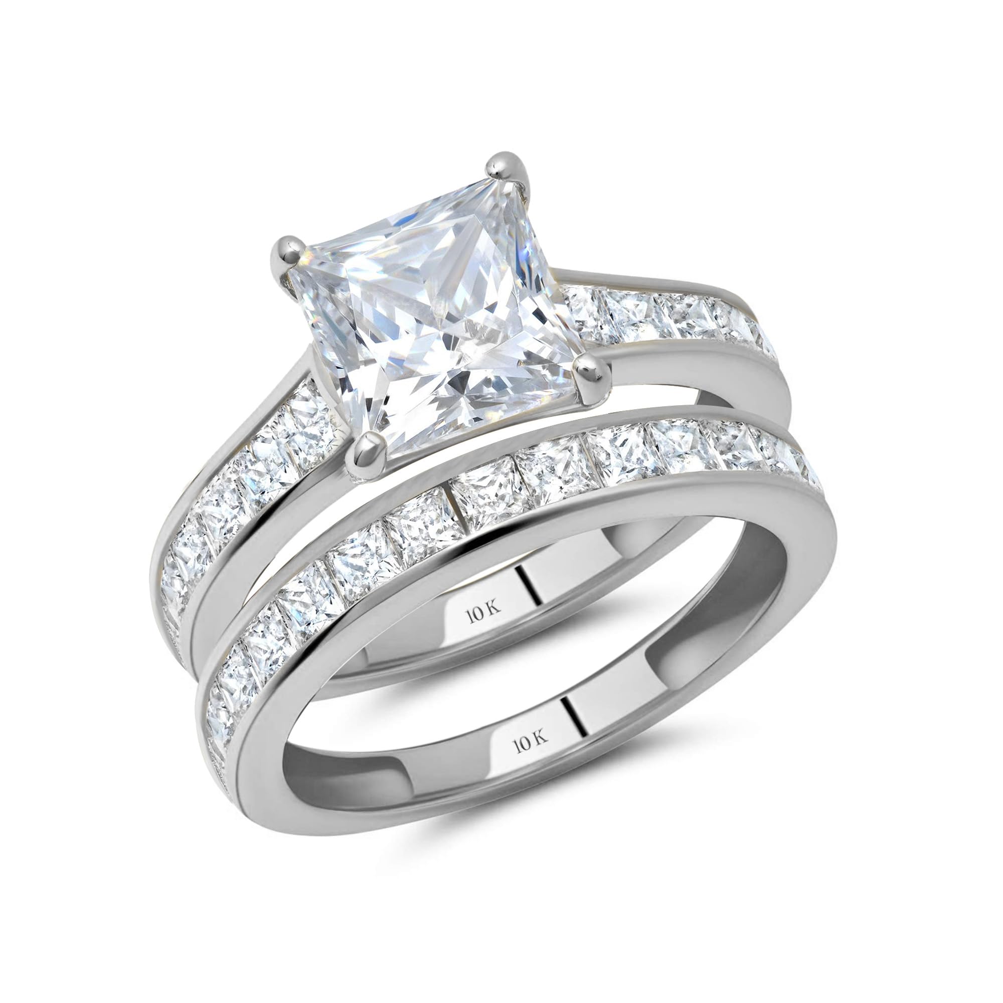 3 Carat Simulated Diamond Ring and Wedding Band Set in 14k Gold