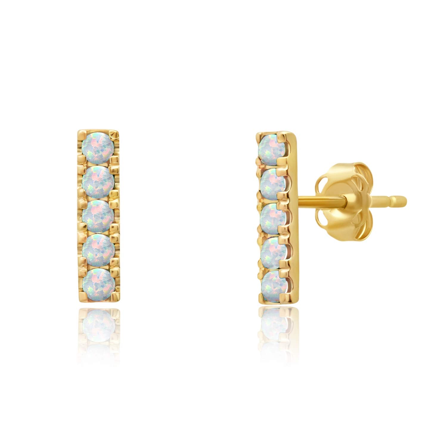 Small Gemstone Bar Studs in 14k Gold