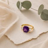 Cushion Cut Three Stone Ring in 10K Gold