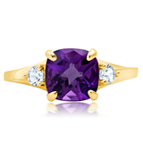 Cushion Cut Three Stone Ring in 10K Gold