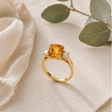 Cushion Cut Three Stone Ring in 10K Gold