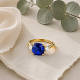Cushion Cut Three Stone Ring in 10K Gold