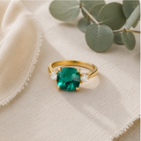Cushion Cut Three Stone Ring in 10K Gold