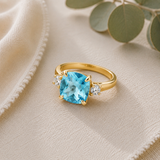 Cushion Cut Three Stone Ring in 10K Gold